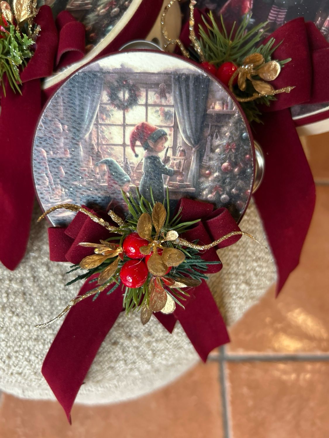 Tamburello Elfi del cuore cm 10 Madame Fiocco ‘ Made in Italy