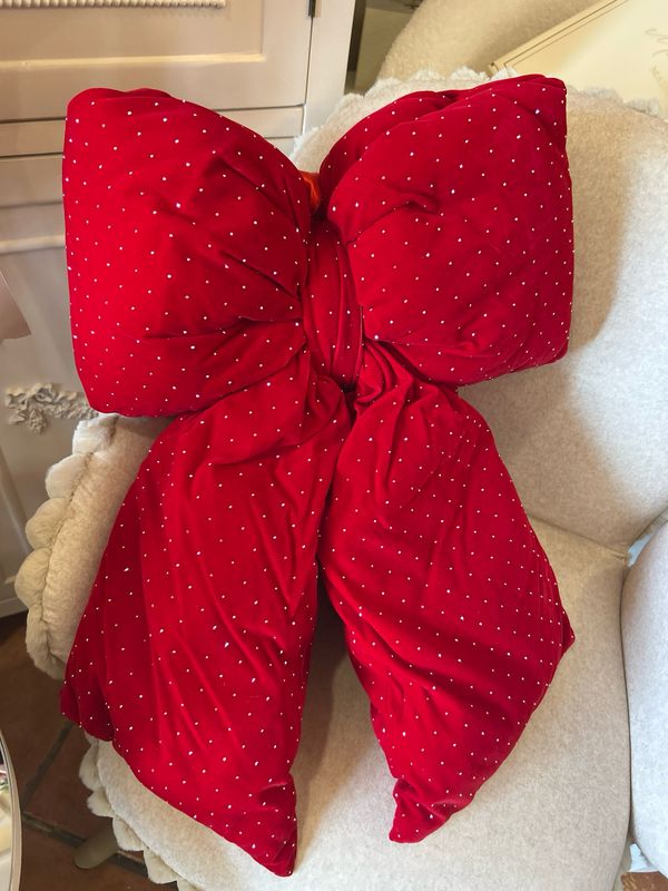 Fiocco grande in velluto rosso con glitter mis.48x40x13 Nuvole di Stoffa