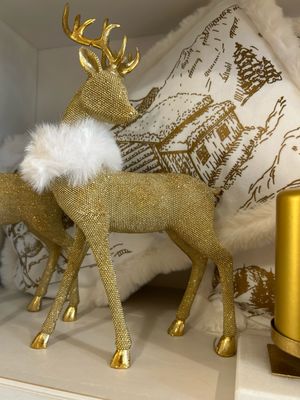 Renna H34 perline dorate e collo peluche bianco