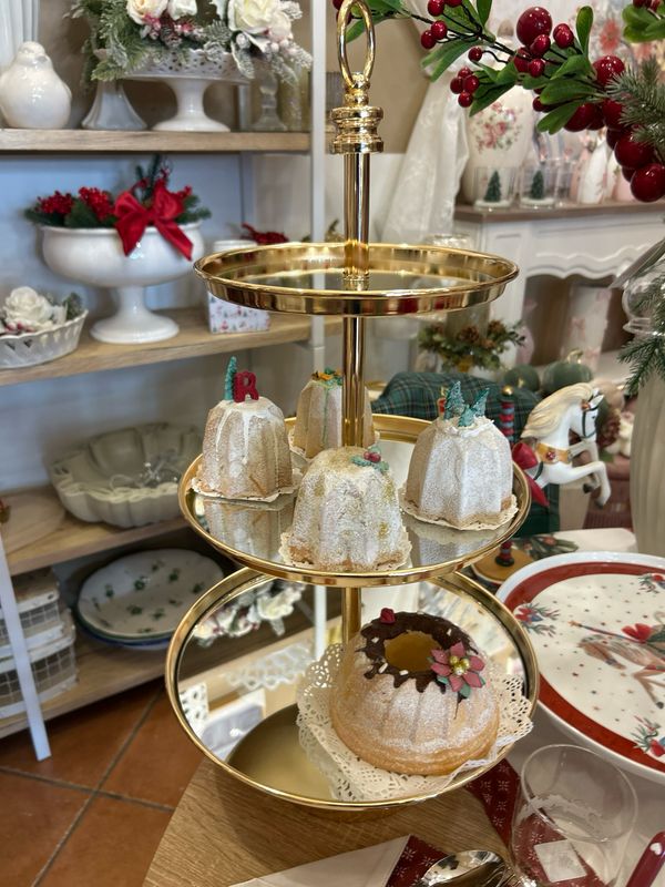 ALZATA tre ripiani con specchio Diametro 30 col.oro H.60