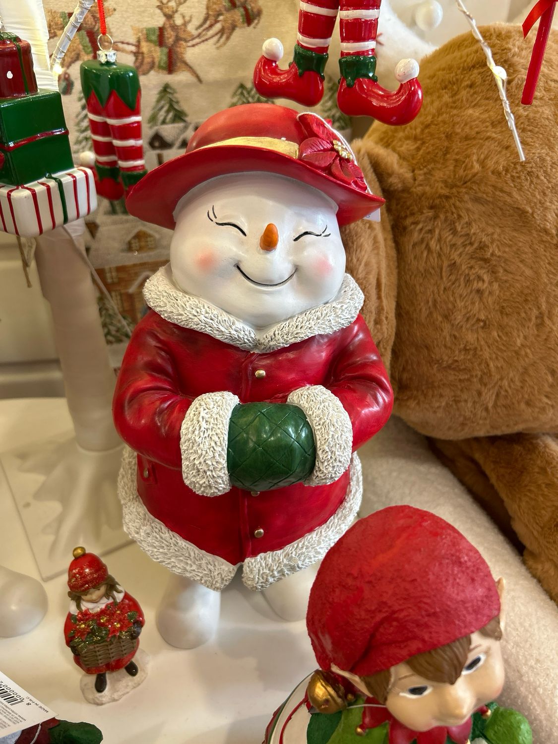 Pupazzo di neve femmina in resina mis.17x18x36,5H