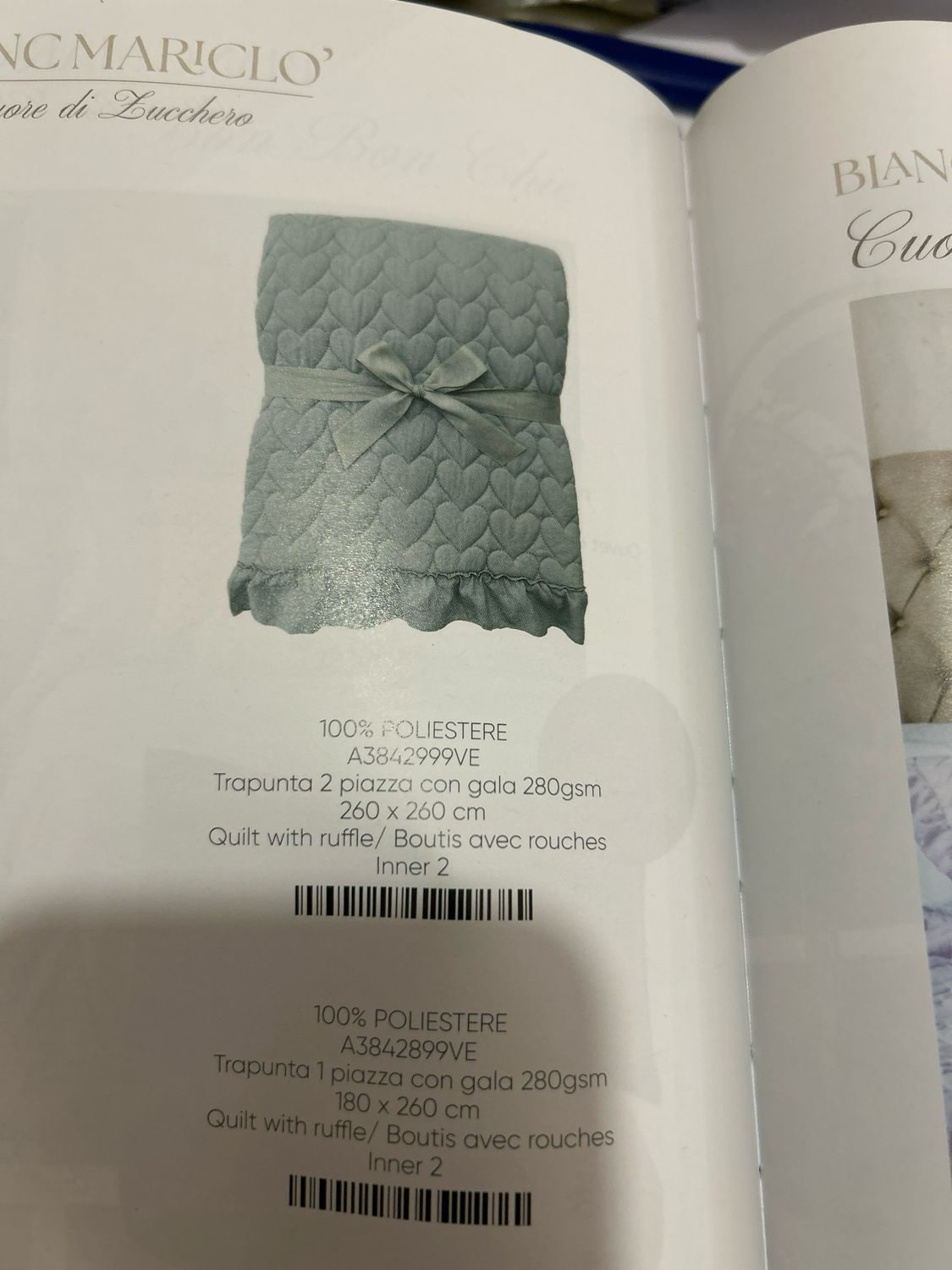Trapunta 260x260 con gala Blanc Mariclò Matrimoniale col.verde 100/poliestere 280.gsm