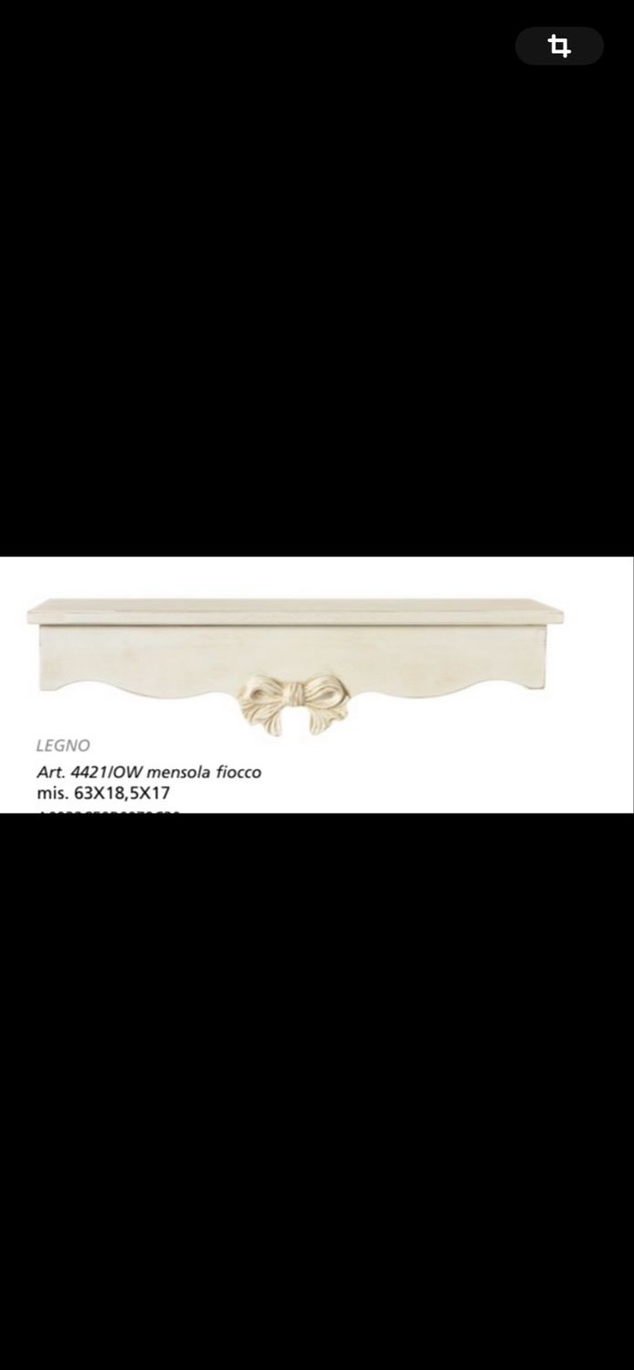 Mensola fiocco L’arte di Nacchi mis.63x18,5x17 col. Bianco shabby