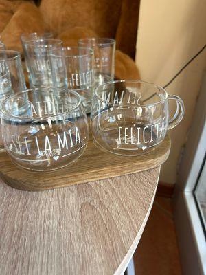 Set tazza borosilicato e base in bamboo con scatola “sei la mia felicità “Nuvole di Stoffa