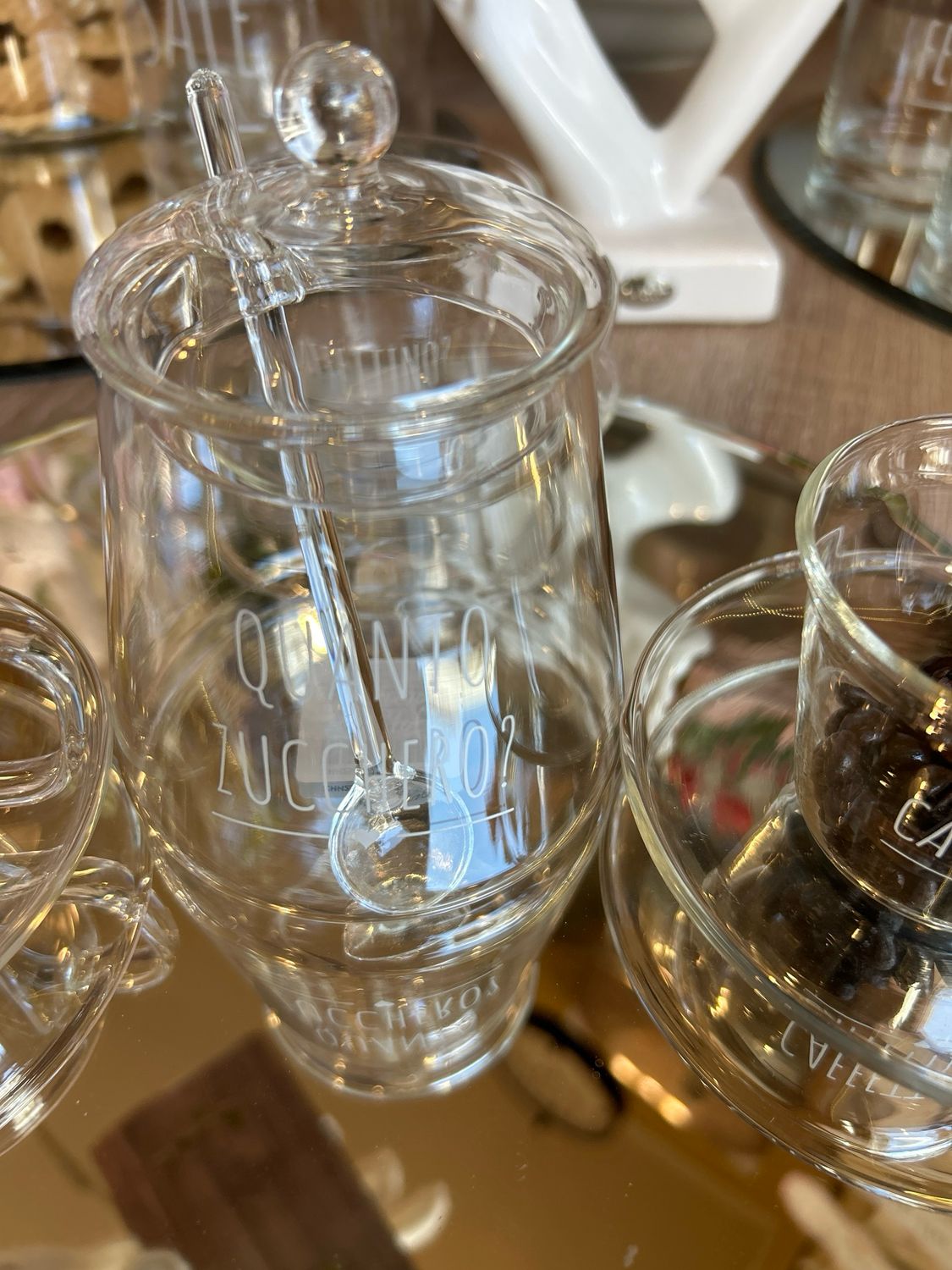 Zuccheriera e cucchiaino borosilicato 350ml mis.9x11,5 Nuvole di Stoffa