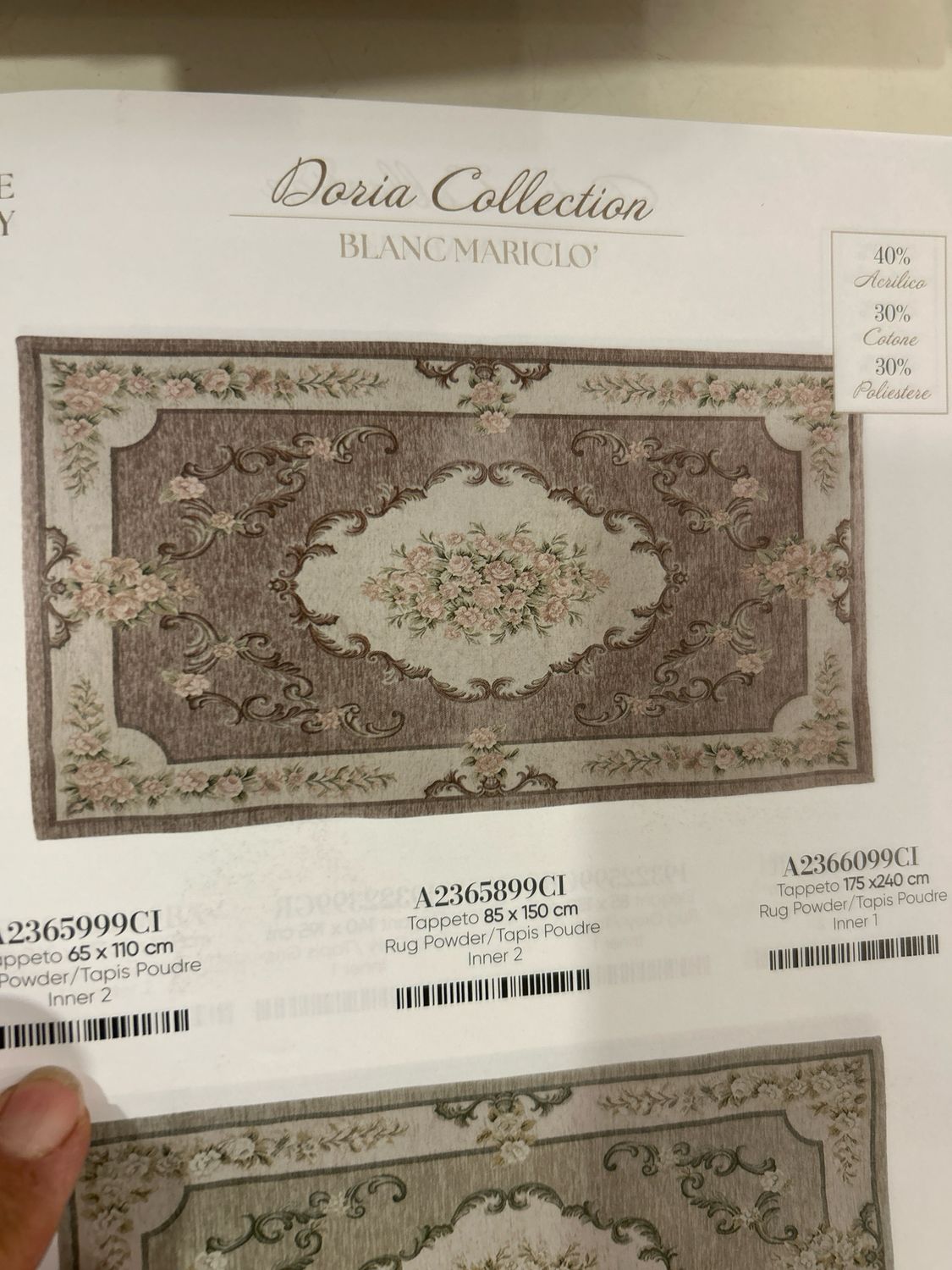 Tappeto Blanc Mariclo “ Made in Italy cm 65x110 collezione Doria