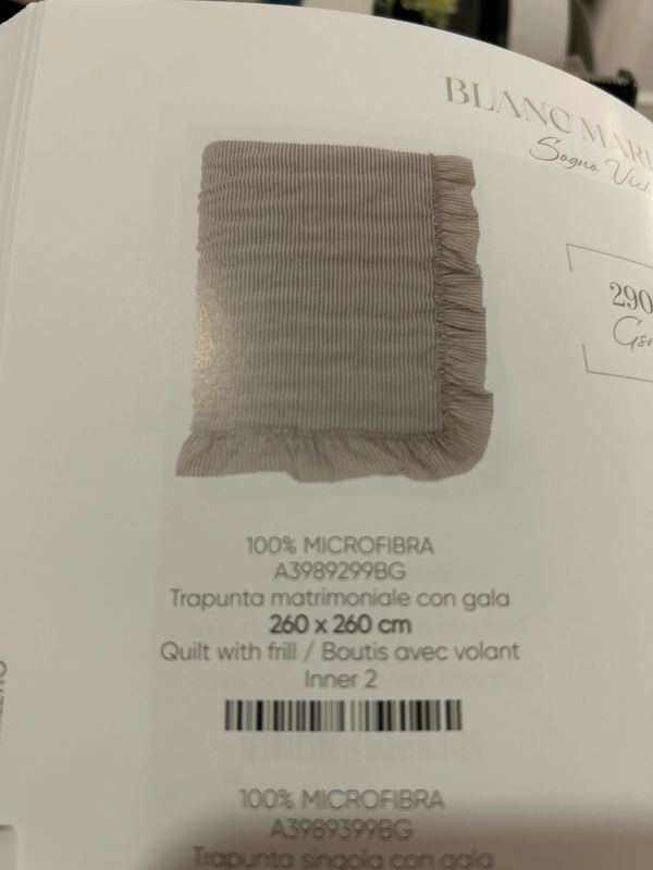 Trapunta 260x260 290g.m col.beige con gala Blanc Mariclo’