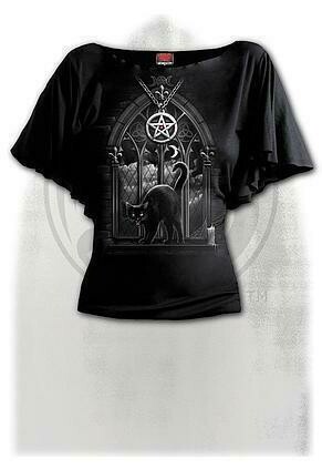 WITCH NIGHTS - Boat Neck Bat Sleeve Top Black