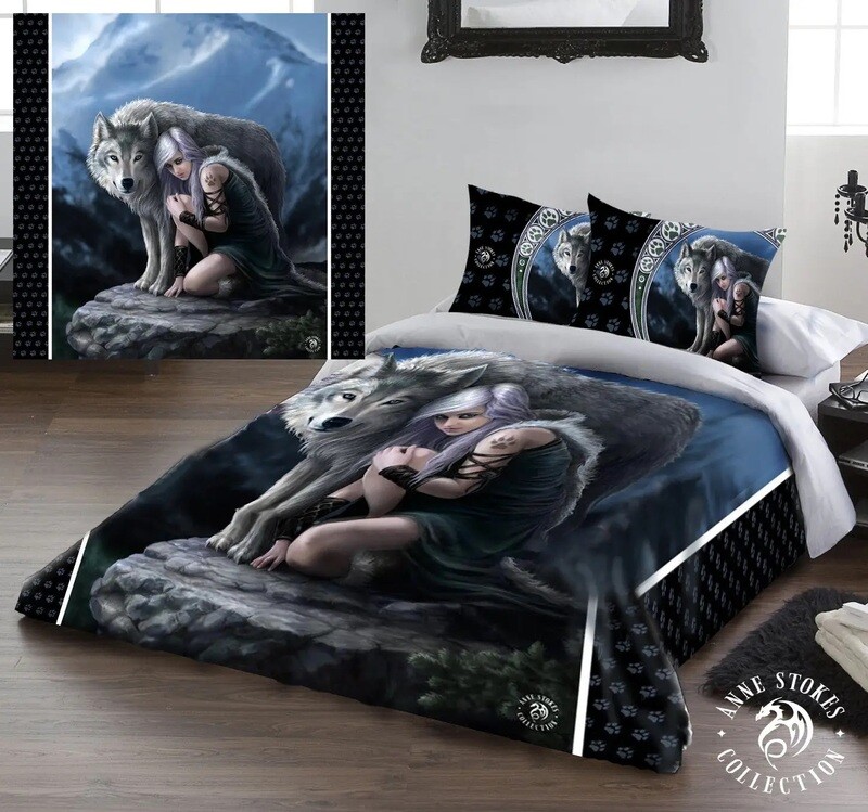 Protector Duvet Cover Set Kingsize Bed Official Anne Stokes Wolf 230 x 220cm