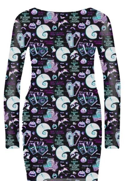 Nightmare Before Christmas Glitch All Over Print Mesh Bodycon Dress