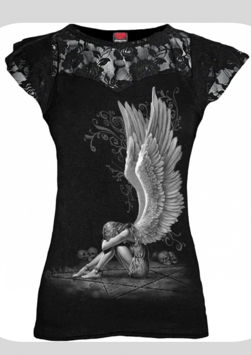 ENSLAVED ANGEL - Lace Layered Cap Sleeve Top Black