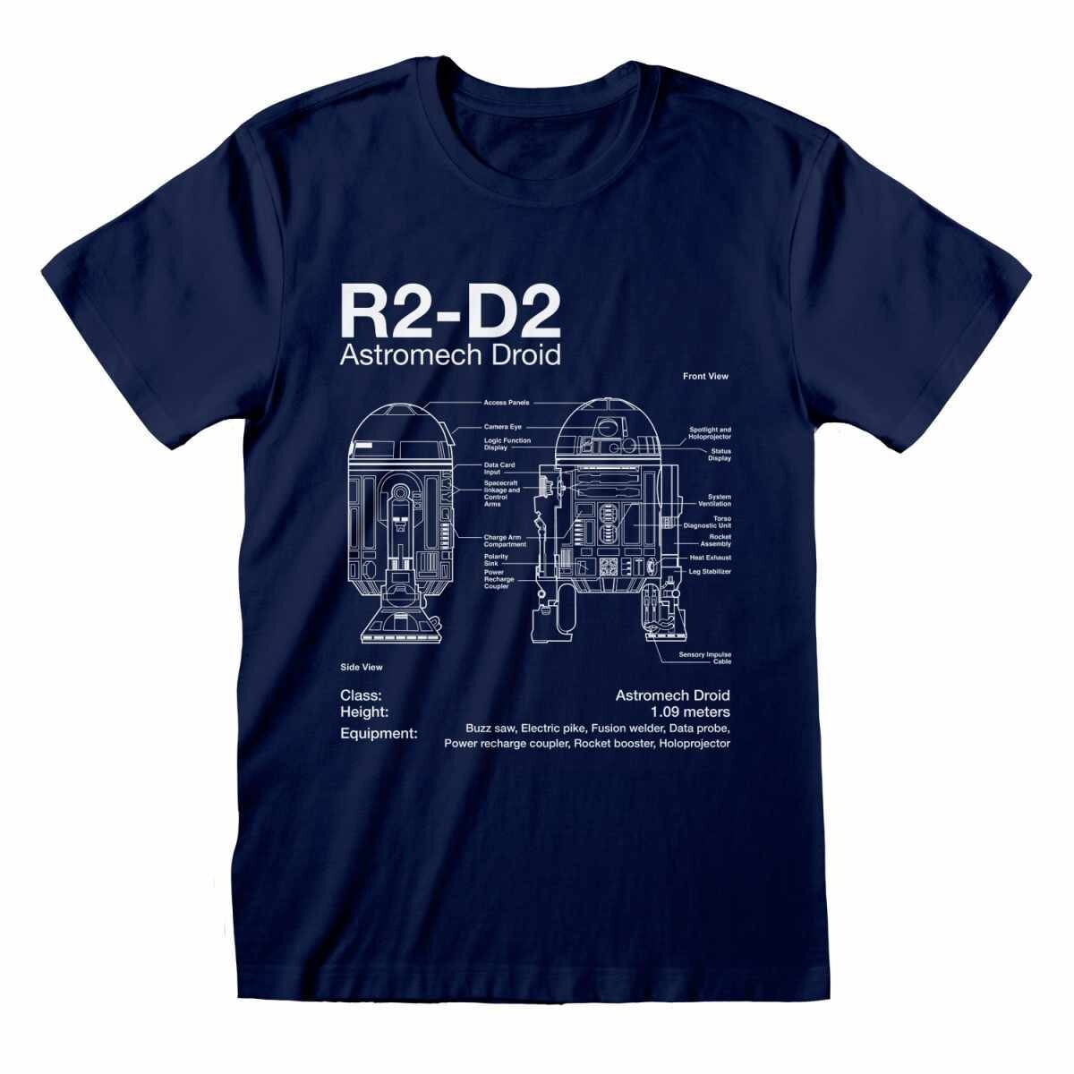 Star Wars R2D2 Specs Blue Prints Navy T-shirt