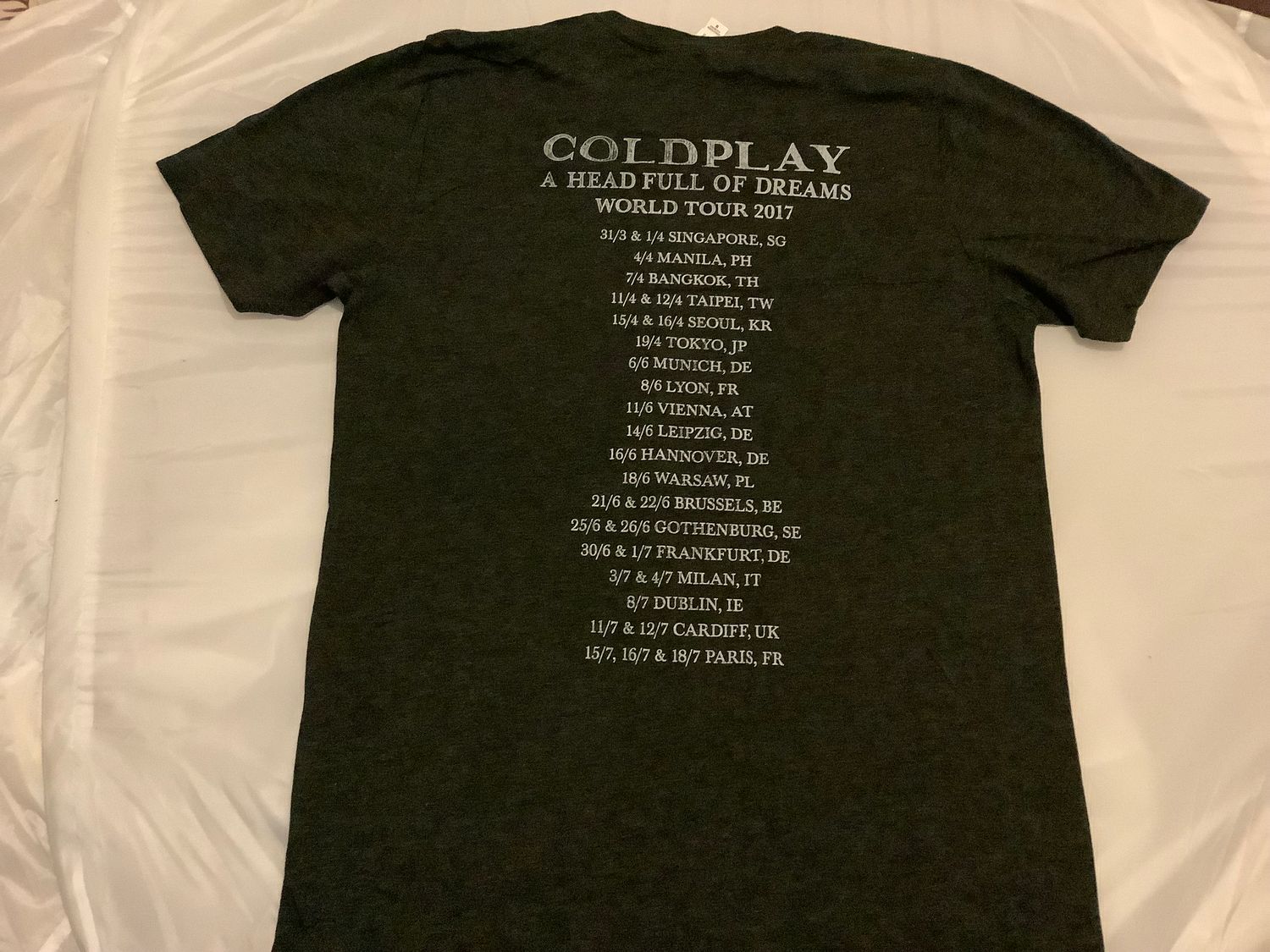 Coldplay Parachutes A Head Full of Dreams 2017 Tour T-shirt