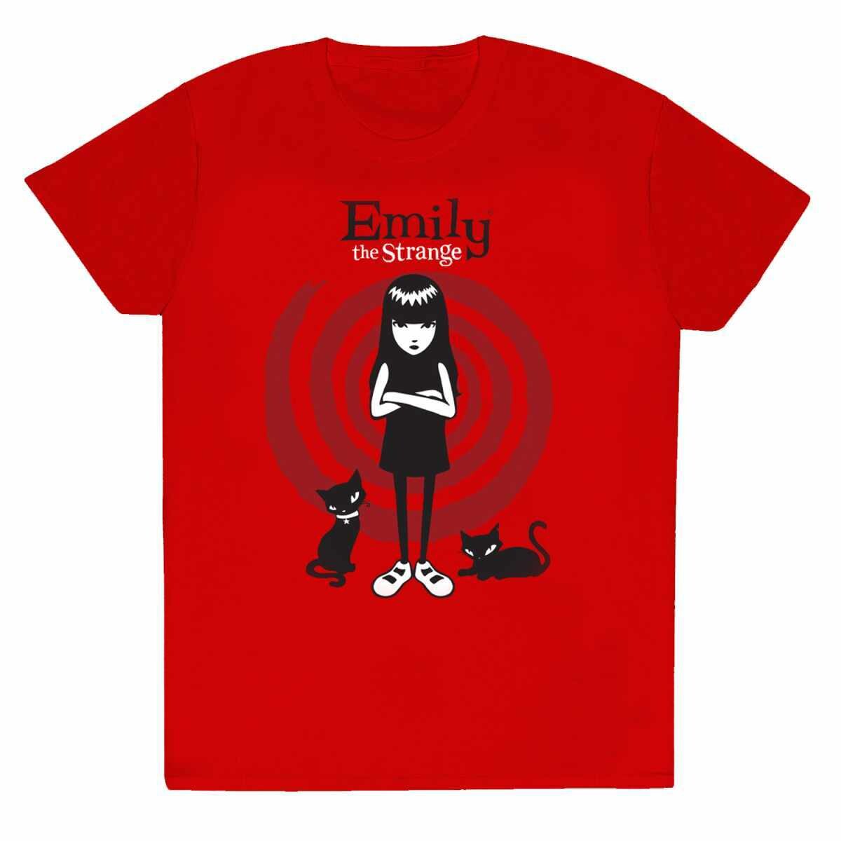 Emily the Strange Cat Red Swirl  T-Shirt