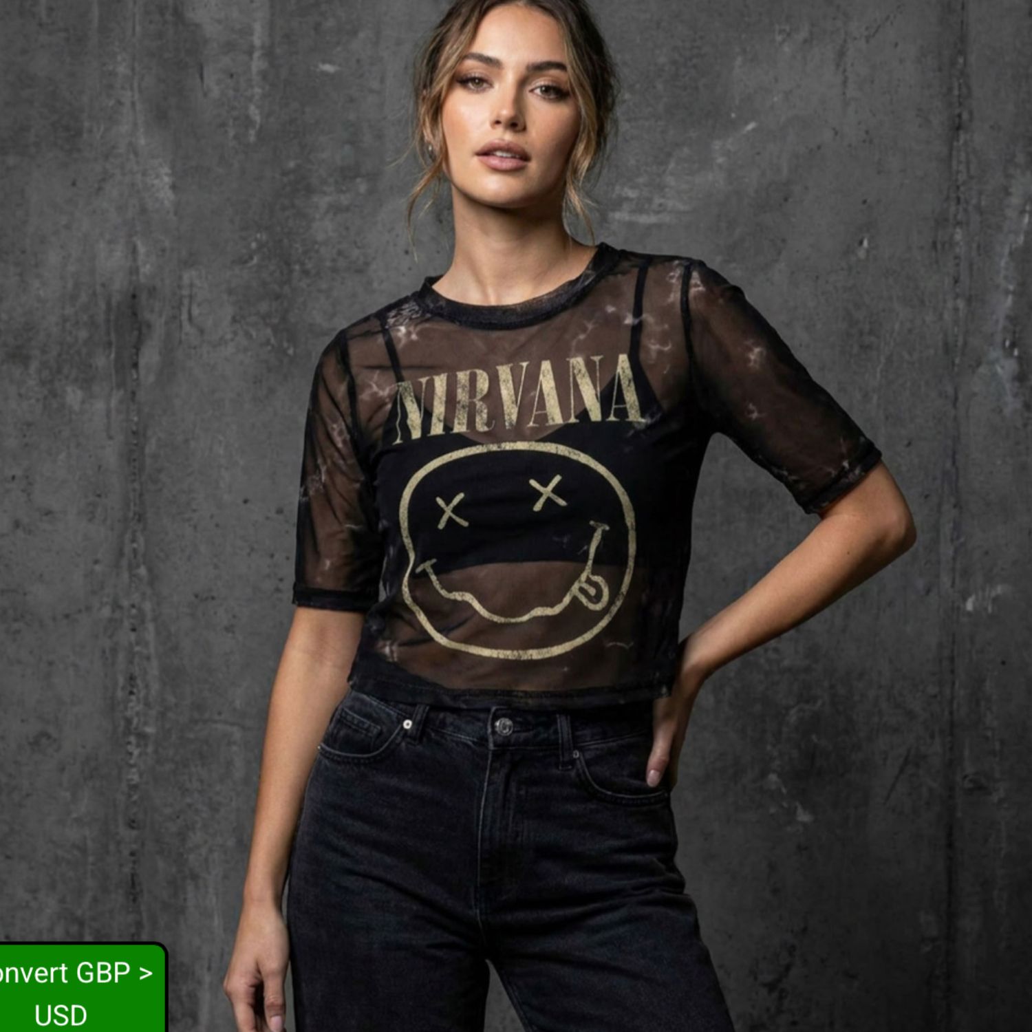 Nirvana Ladies Mesh Crop Top: Yellow Happy Face