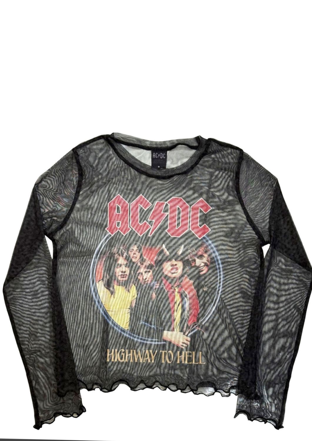 AC/DC Ladies Long Sleeve Mesh Crop Top: Highway To Hell