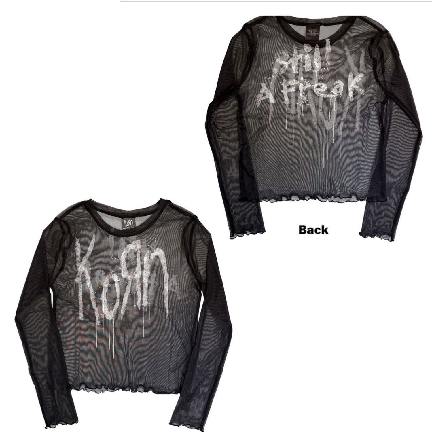 Korn Ladies Long Sleeve Mesh Crop Top: Still A Freak