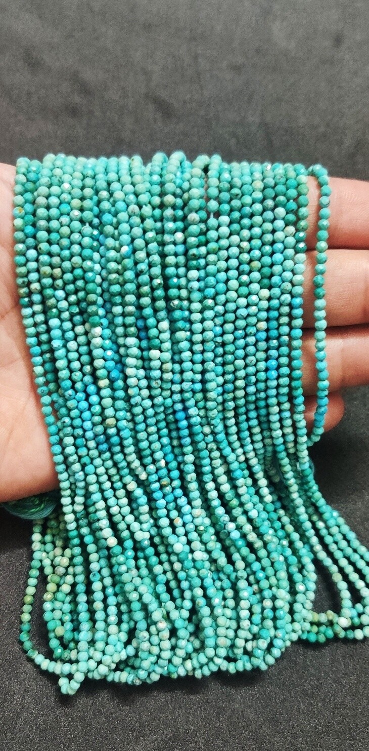Natural Turquoise Faceted Rondelle/Arizona Turquoise/Turquoise Micro Faceted Rondelle/Turquoise Gemstone Beads/13 Inches/2,2.5,3 MM Size