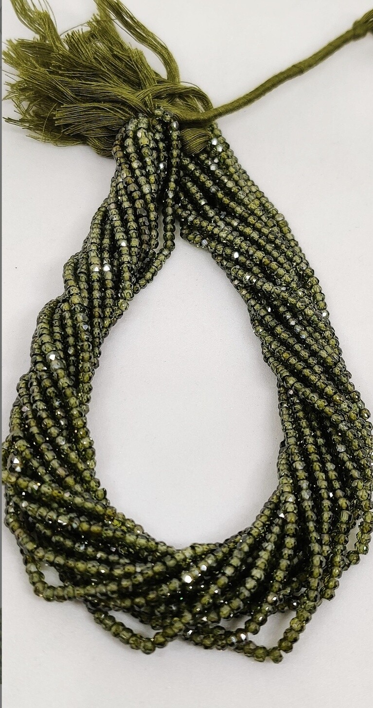 Quality Green Cubic Zirconia Faceted Rondelle Gemstone Beads Green Zircon Faceted Beads 3 mm 13&quot; Inches Strand For Jewellery Making