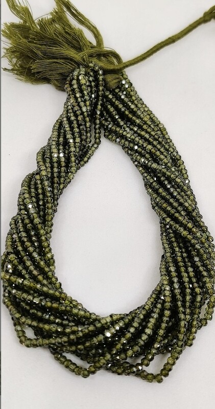 Quality Green Cubic Zirconia Faceted Rondelle Gemstone Beads Green Zircon Faceted Beads 3 mm 13&quot; Inches Strand For Jewellery Making