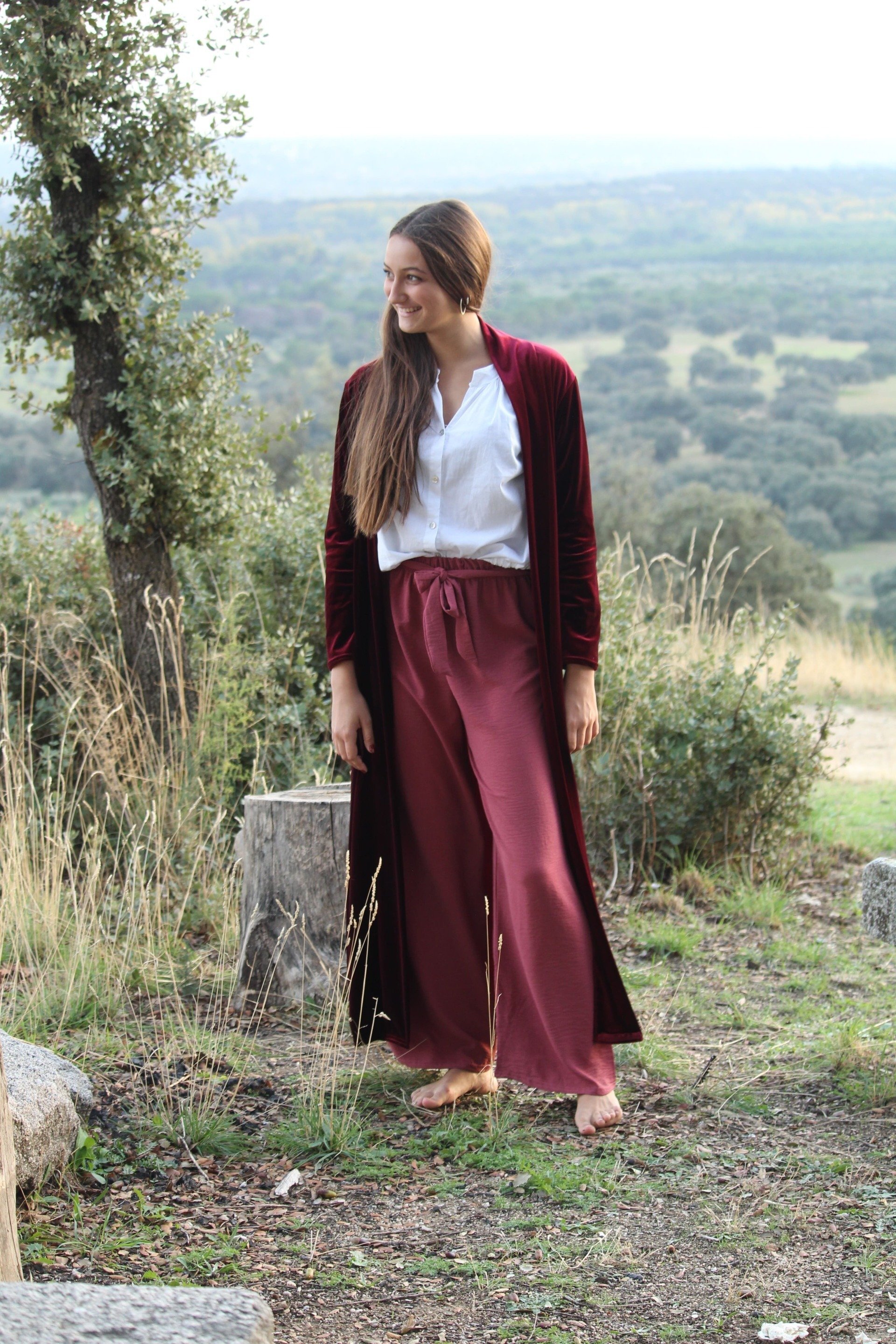 Abrigo terciopelo largo burdeos