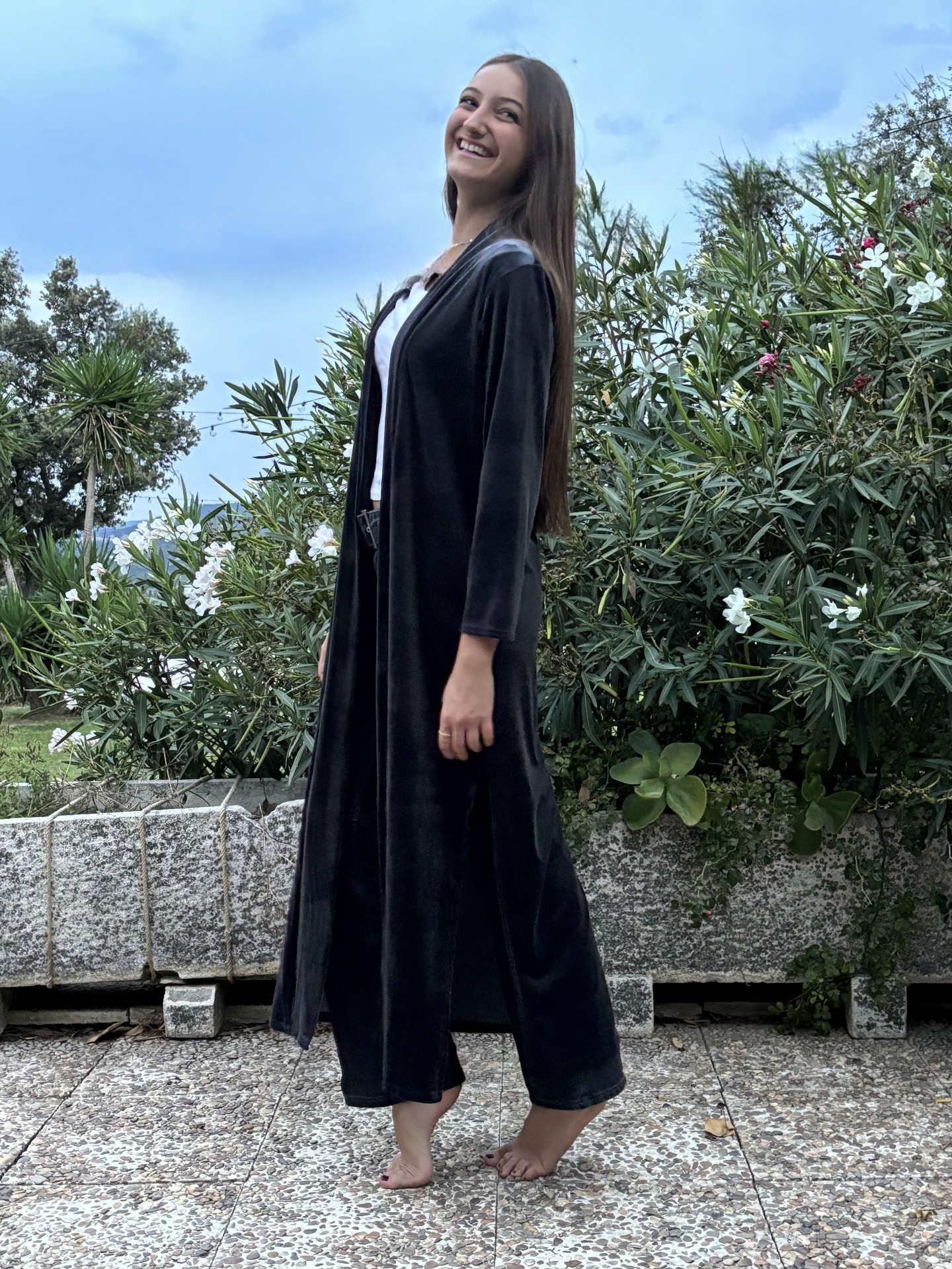 Abrigo terciopelo largo gris