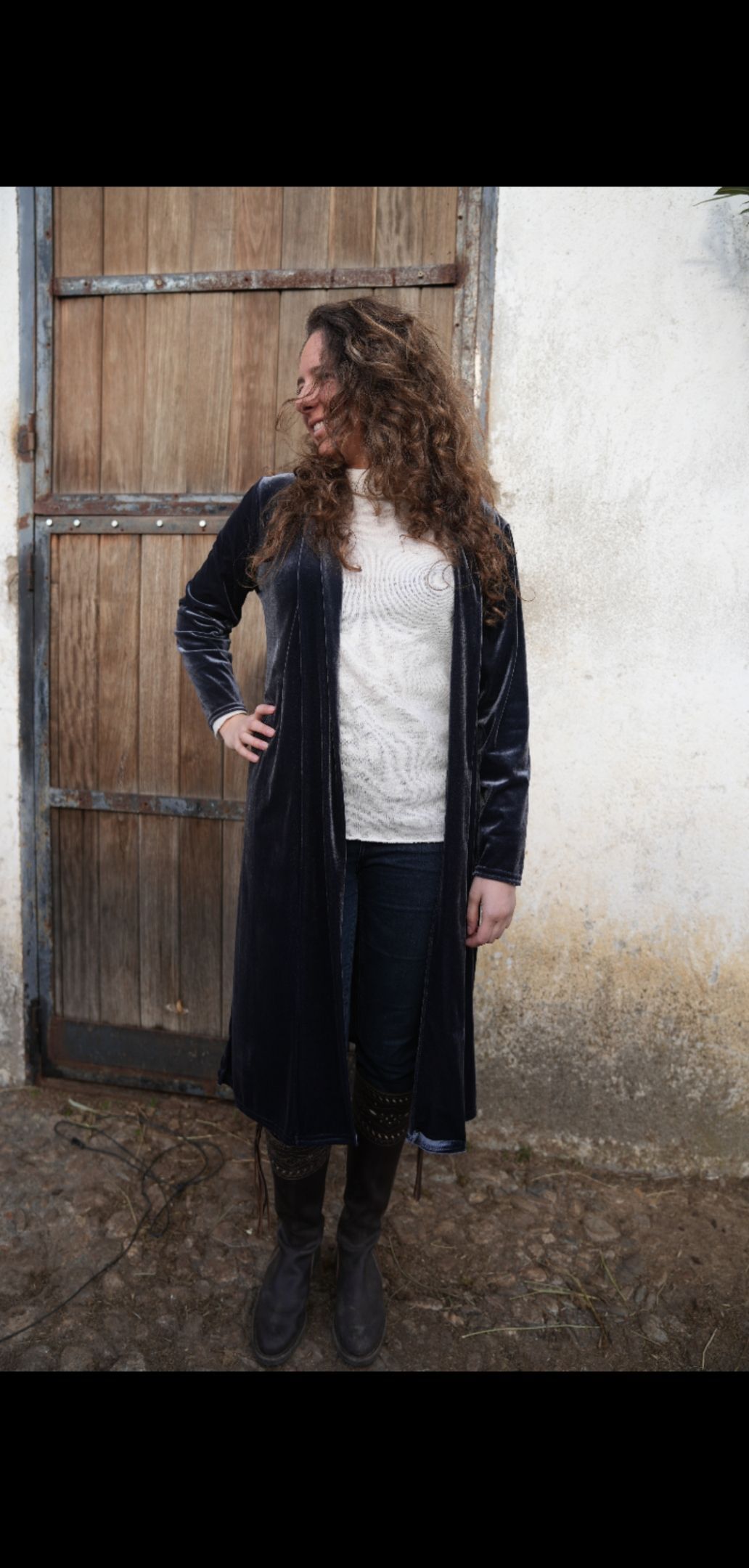 Abrigo terciopelo corto gris