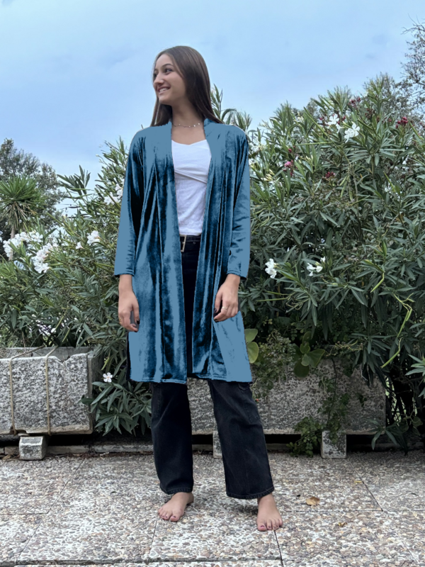 Abrigo terciopelo corto azul turquesa