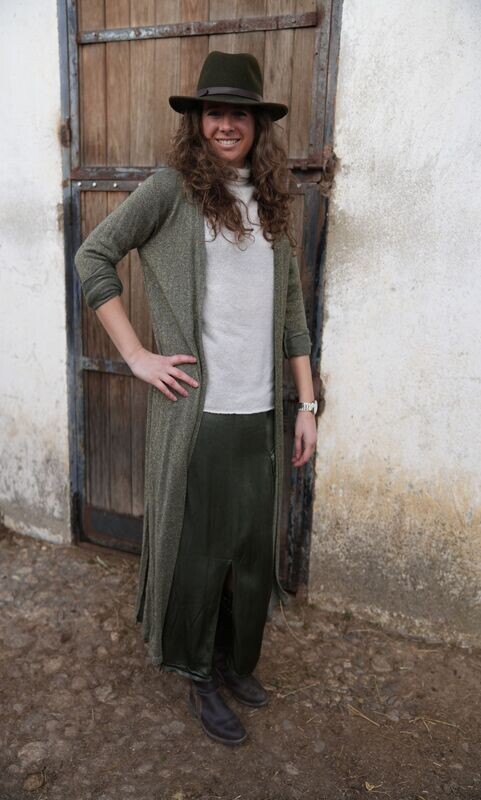 Chaqueta Pany larga verde brillo dorado