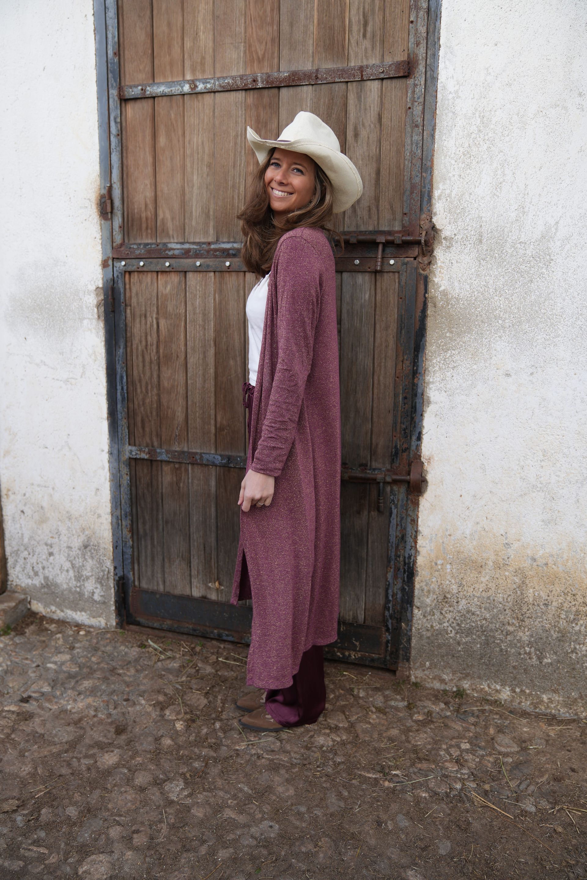 Chaqueta Pany larga burdeos brillo dorado