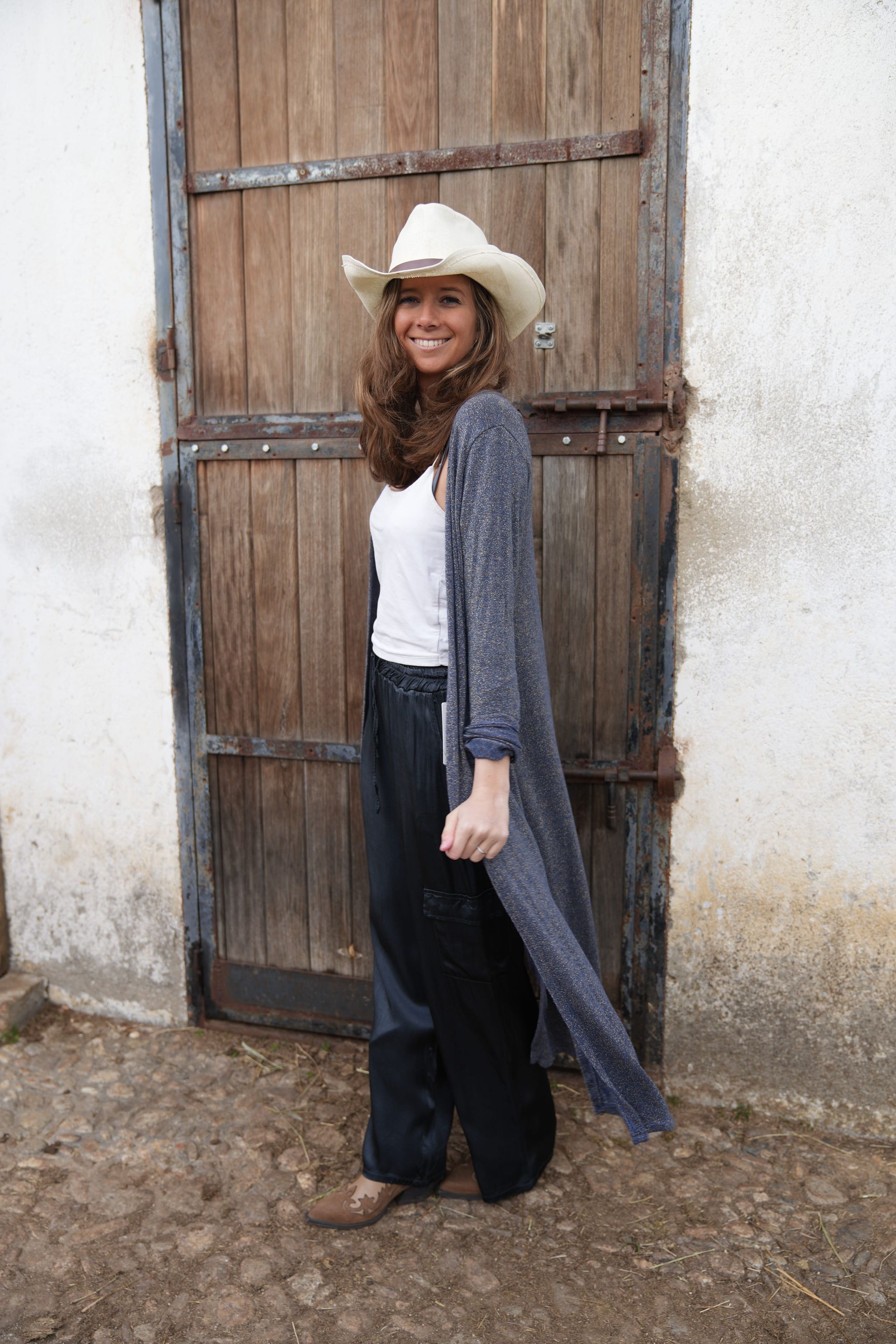 Chaqueta Pany larga azul brillo dorado