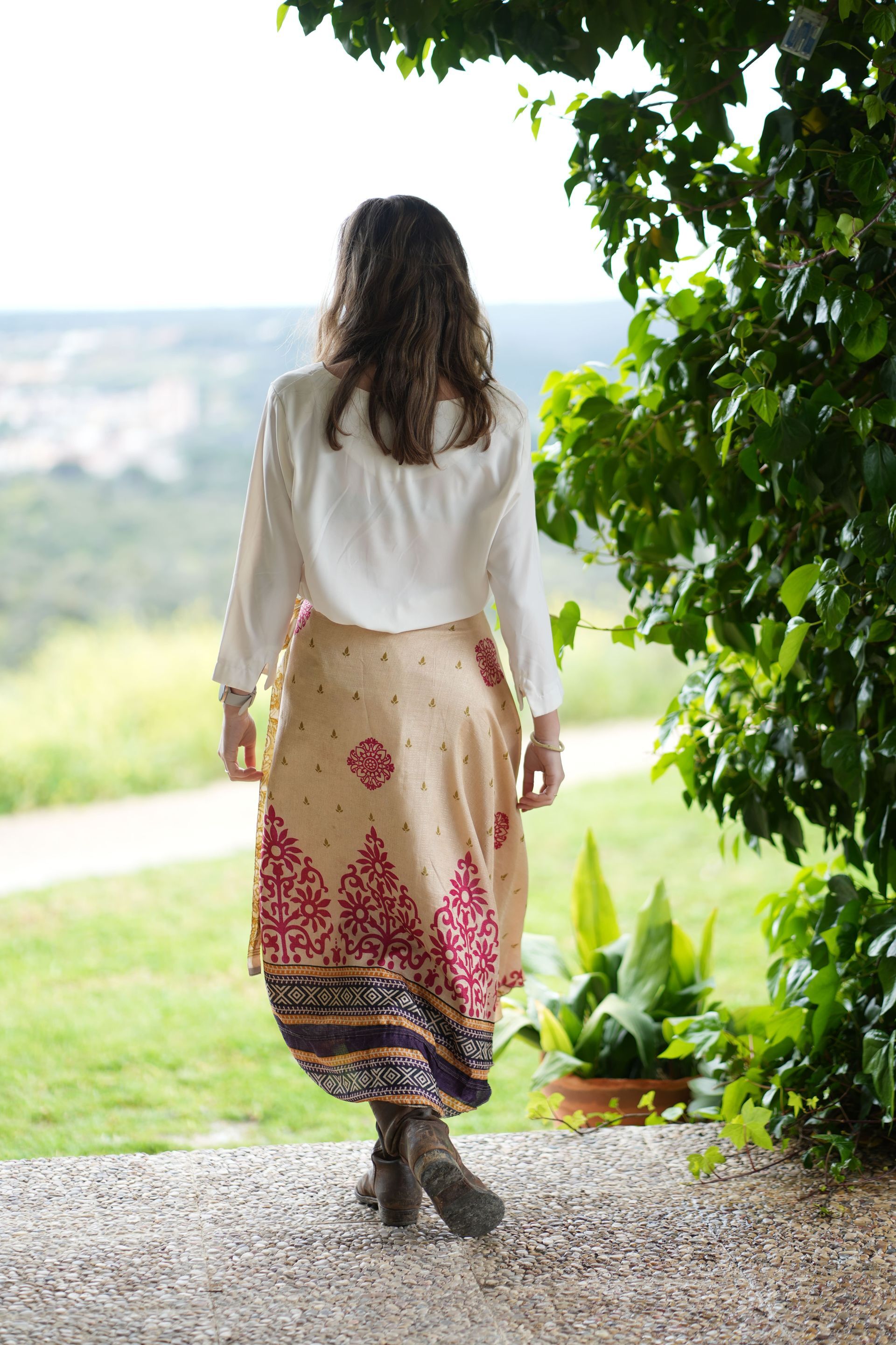 Falda Mandalay fucsia y dorada