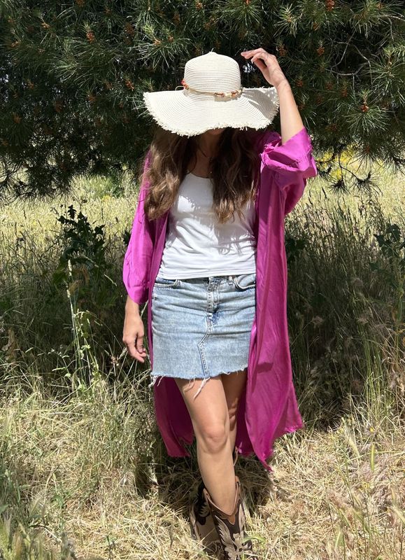 Kimono largo satén Januri Buganvilla