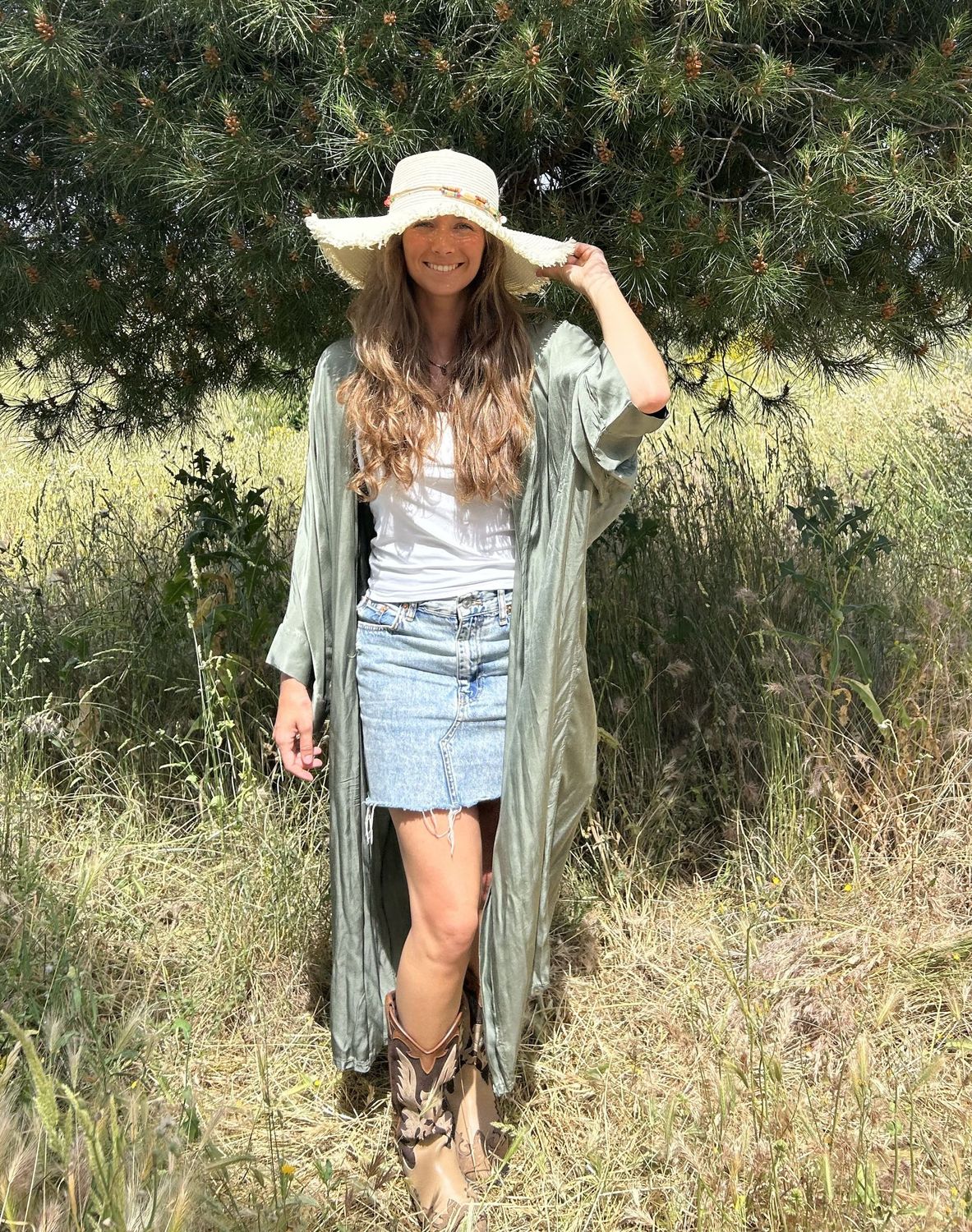 Kimono largo satén Januri verde