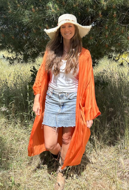 Kimono largo satén Januri naranja