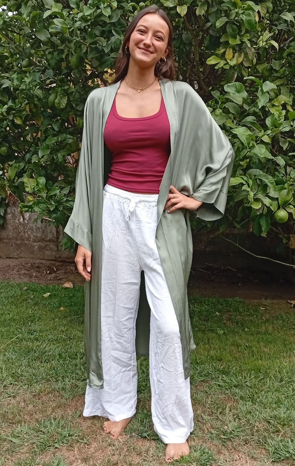 Kimono largo satén Januri verde