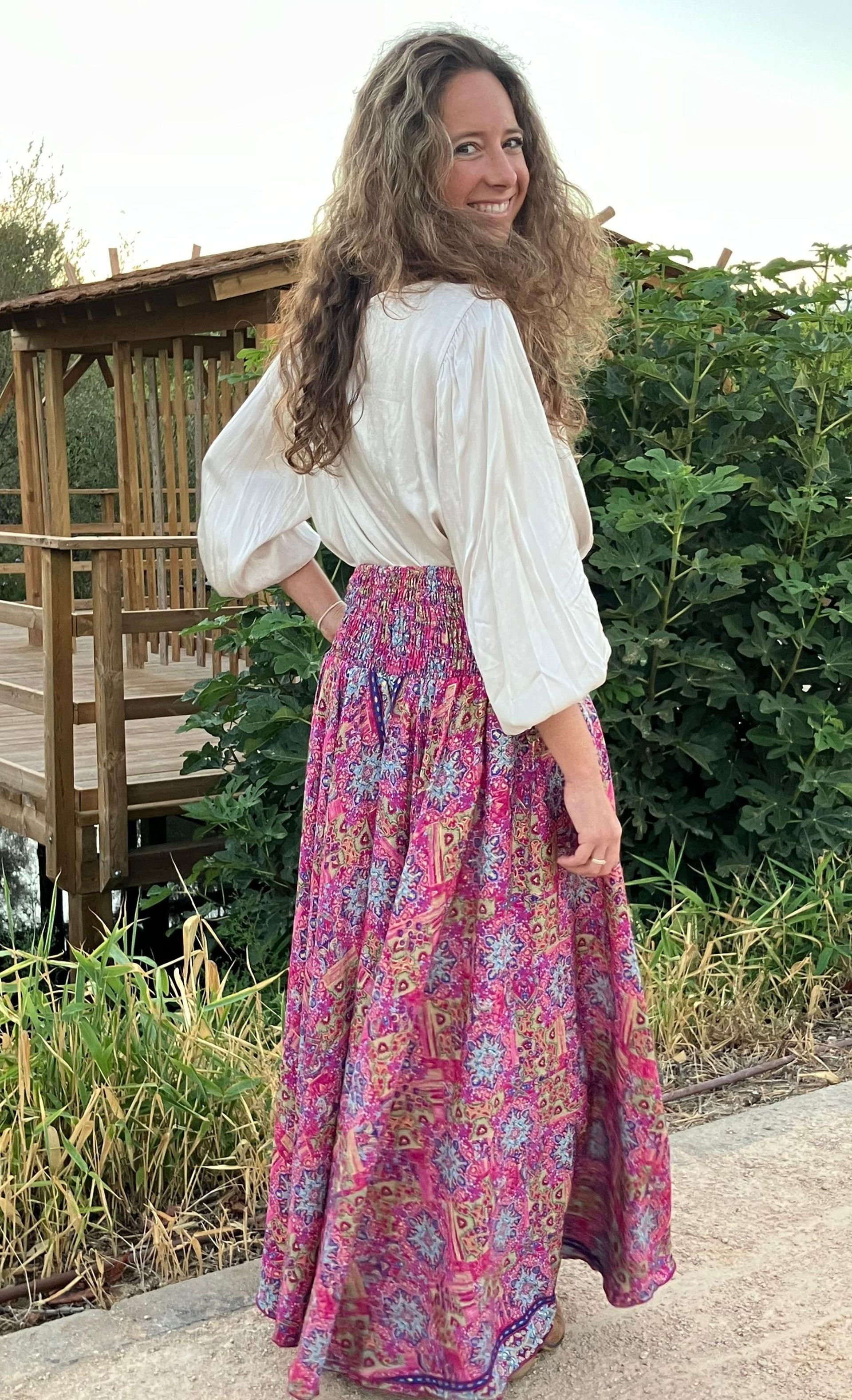 Pantalón seda Tiaré fucsia