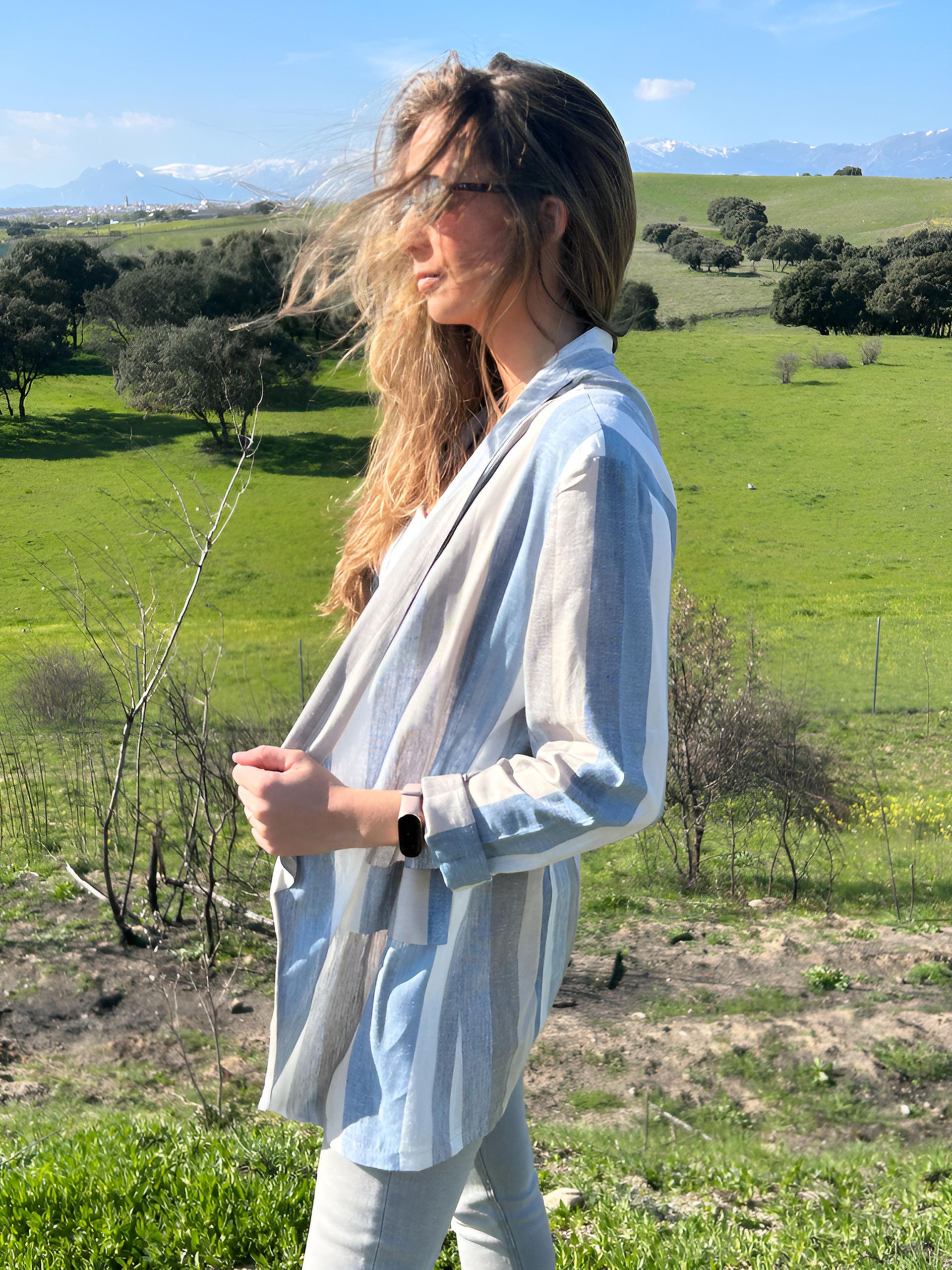 Chaqueta lino rayas azul