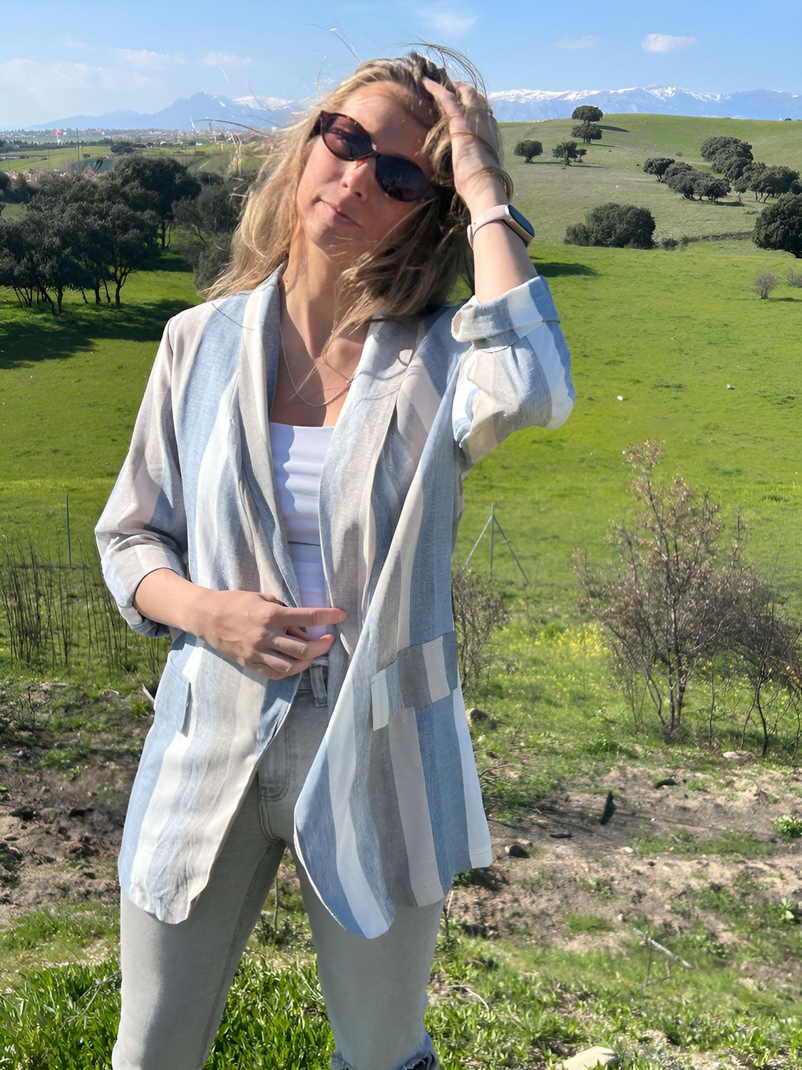 Chaqueta lino rayas azul