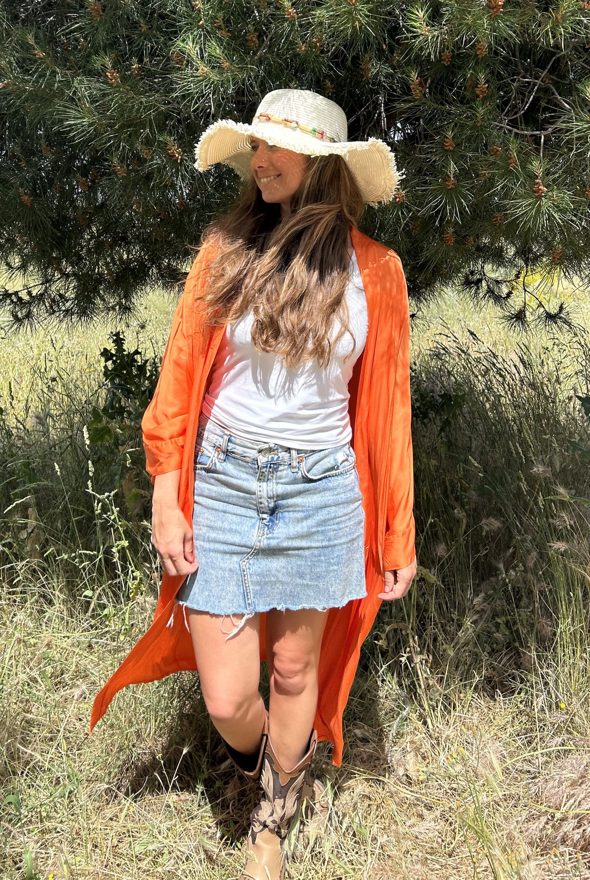 Kimono largo satén Januri naranja
