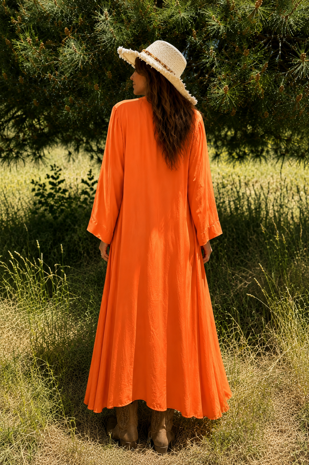 Kimono largo satén Januri naranja