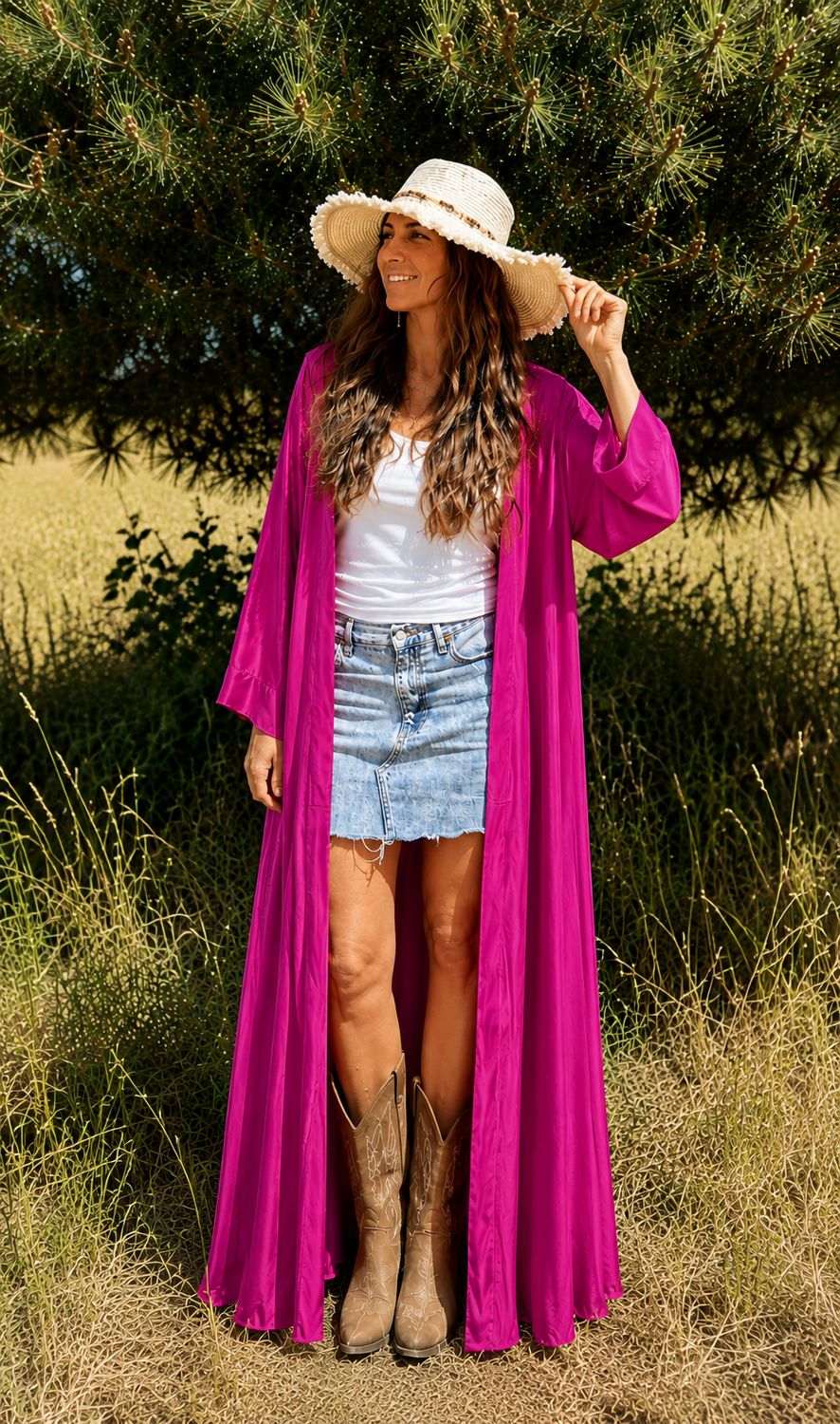 Kimono largo satén Januri Buganvilla