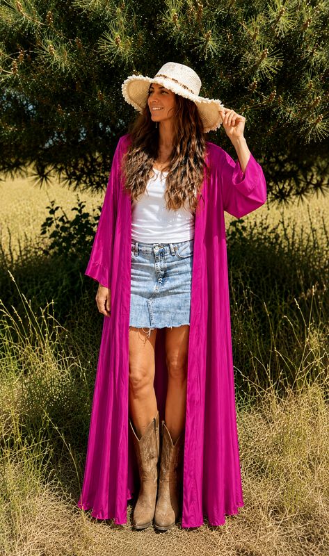 Kimono largo satén Januri Buganvilla