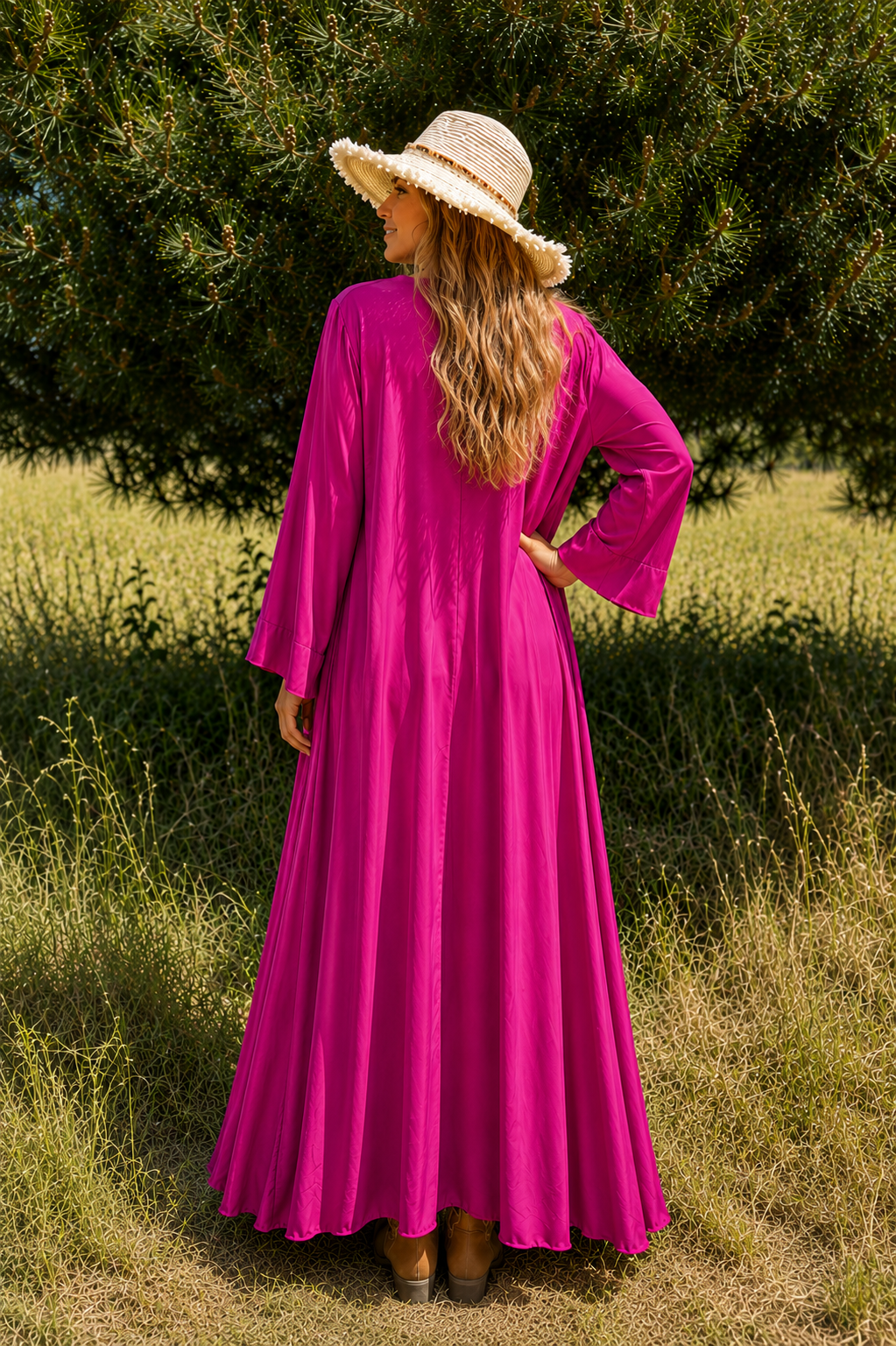 Kimono largo satén Januri Buganvilla