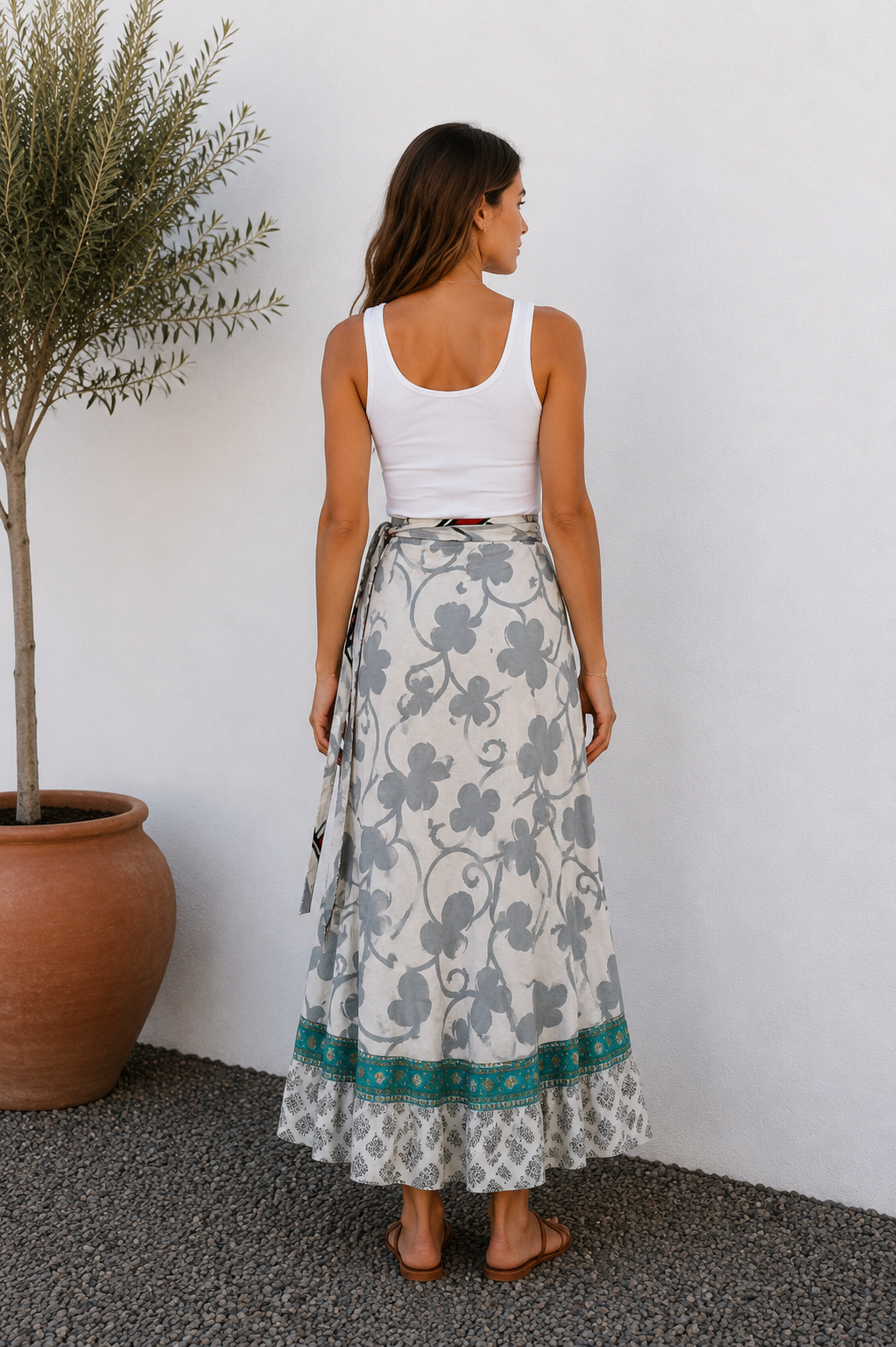 Falda Mandalay gris, blanco y verde
