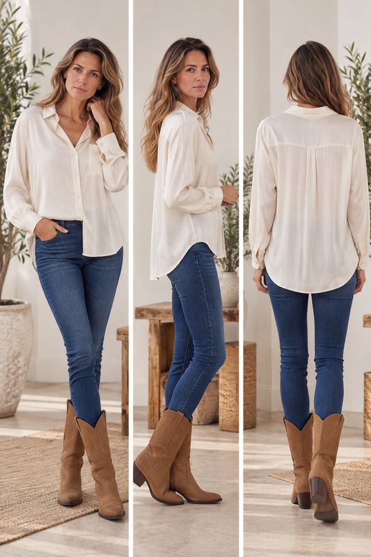 Blusa Arish satén marfil.