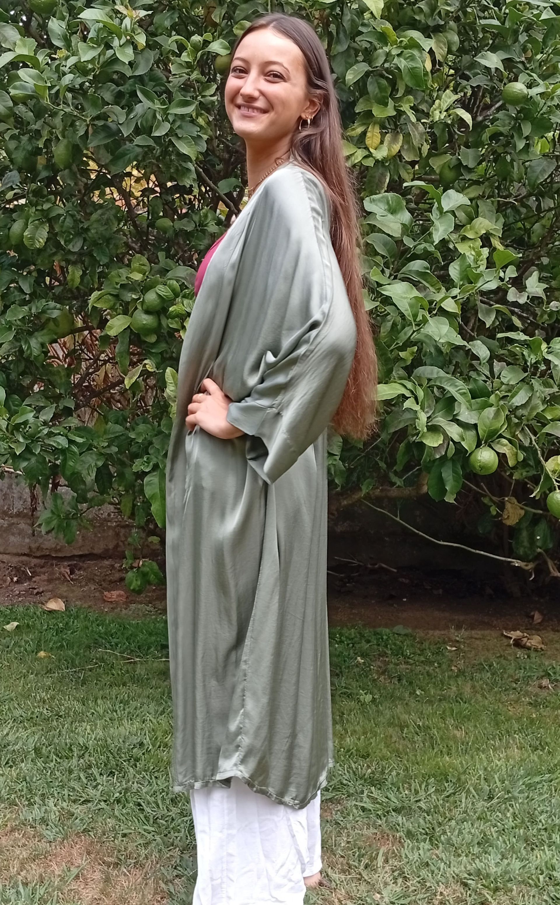 Kimono largo satén Januri verde