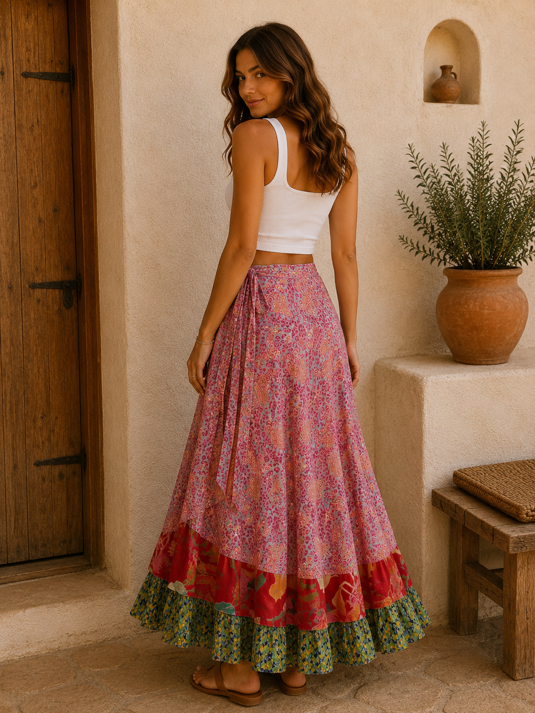 Falda Mandalay fucsia y dorada