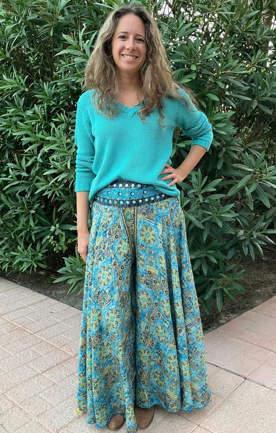 Pantalón seda Tiaré azul