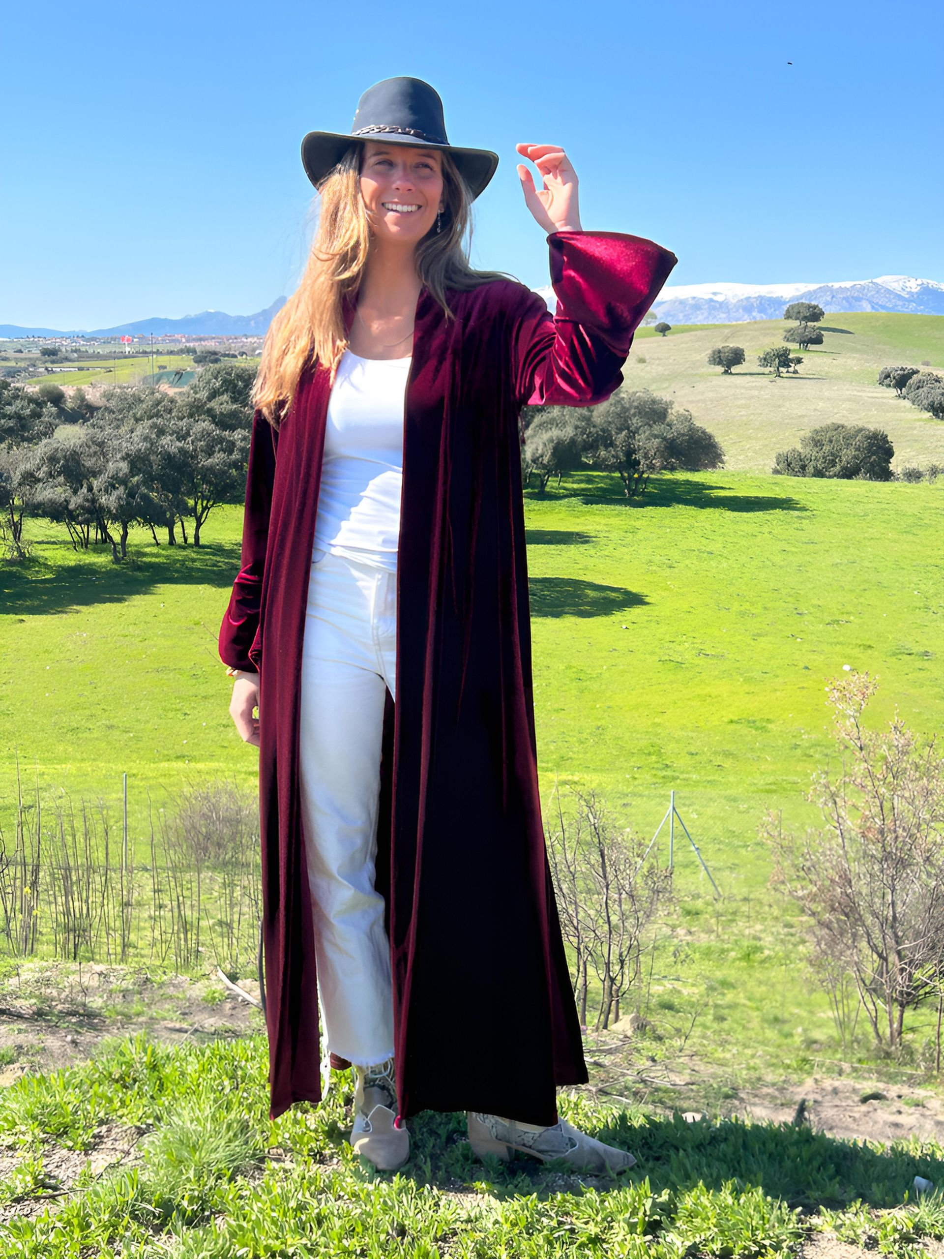 Abrigo terciopelo largo burdeos Cálgari